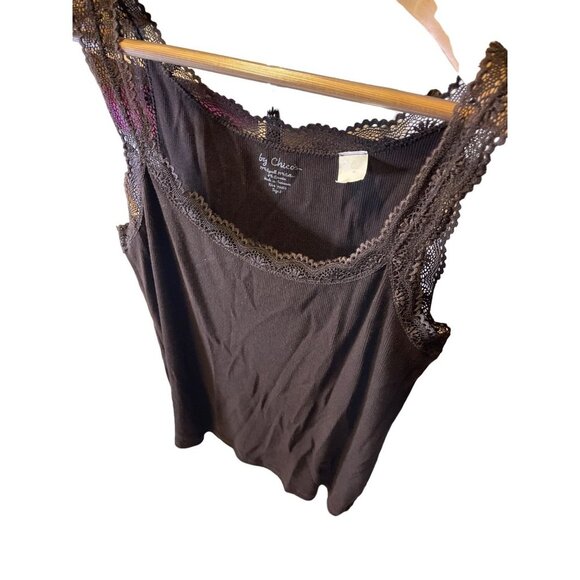 Chico's Brown Ribbed Lacy Detail Scoop Neck Pullover Tank Top Sz L - Picture 4 of 8